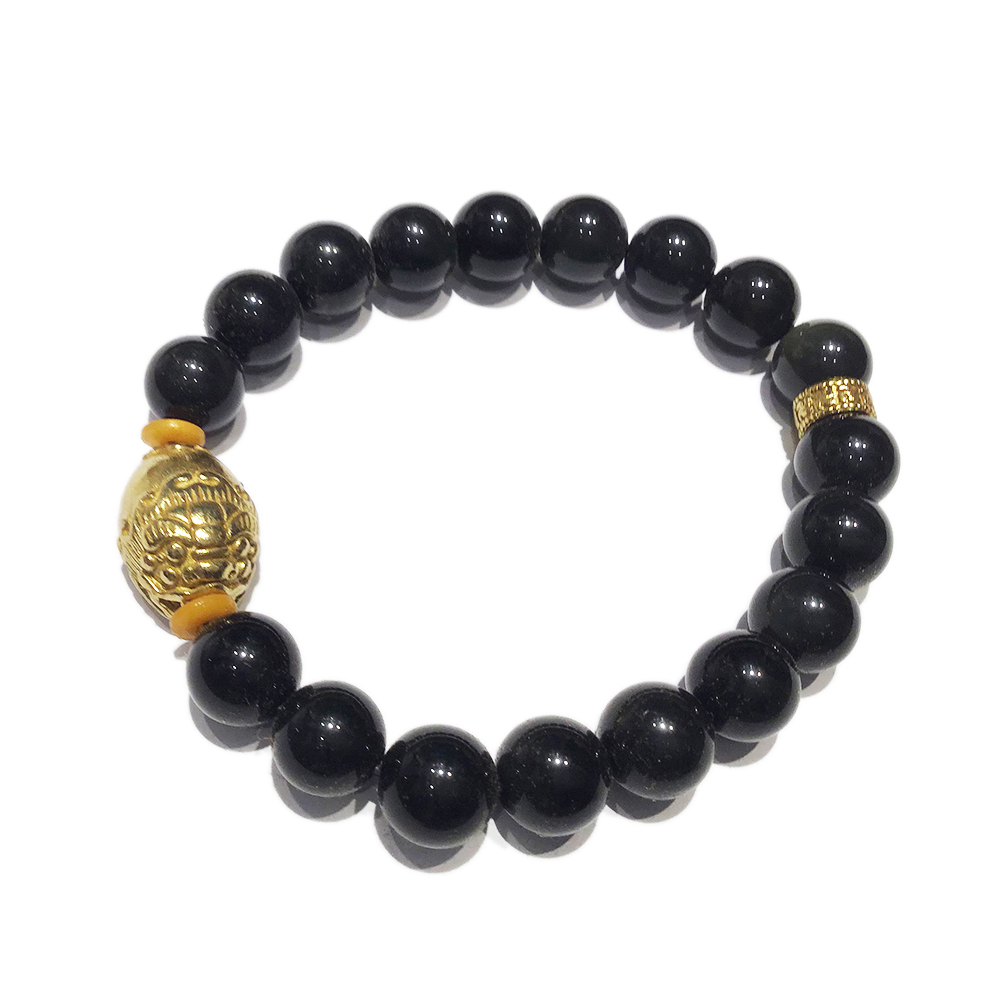 金龍龜{金銅}+黑曜岩手珠10mm【十方】136104