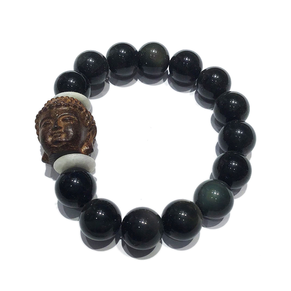 佛首{土沉木}+黑曜岩手珠12mm【十方】135998
