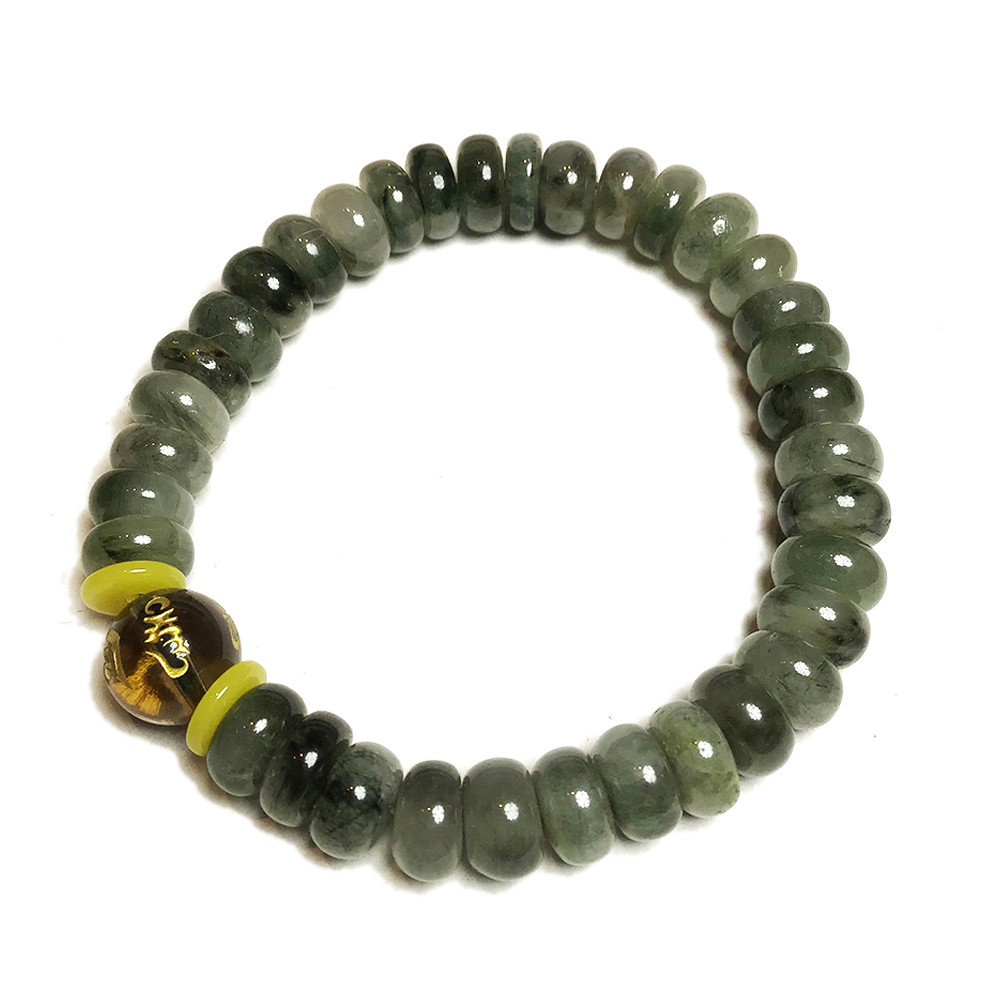 六字真言(茶晶) 綠髮晶 手珠8*5mm【十方】136964