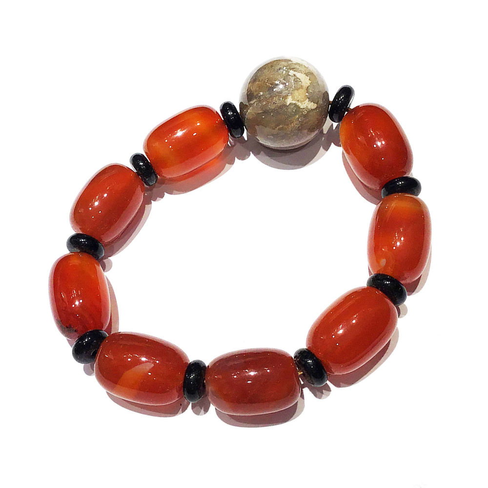 珊瑚玉化石+紅玉髓手珠【十方】137727