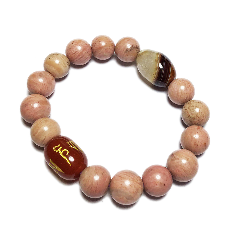 六字真言+玫瑰石手珠 12mm【十方】138910