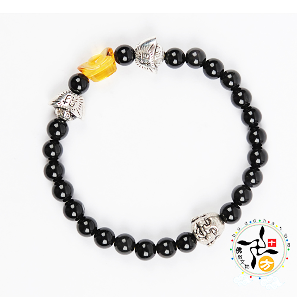 彌勒佛+元寶+黑曜岩手珠6mm【十方】139056