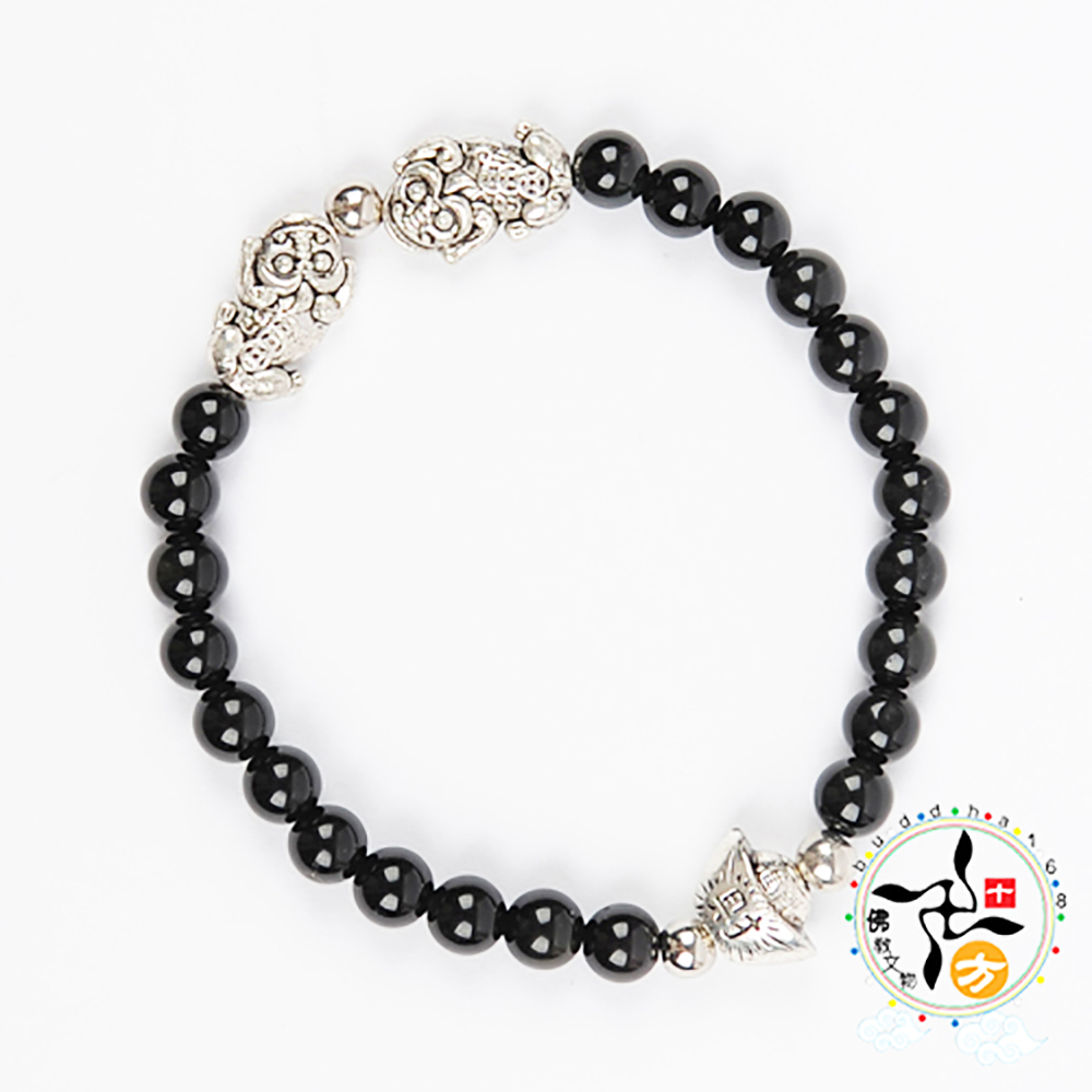 咬錢蟾蜍+黑曜岩手珠6mm【十方】139076