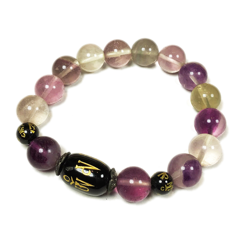 六字真言{黑玉髓}+七彩螢石手珠12mm【十方】139322