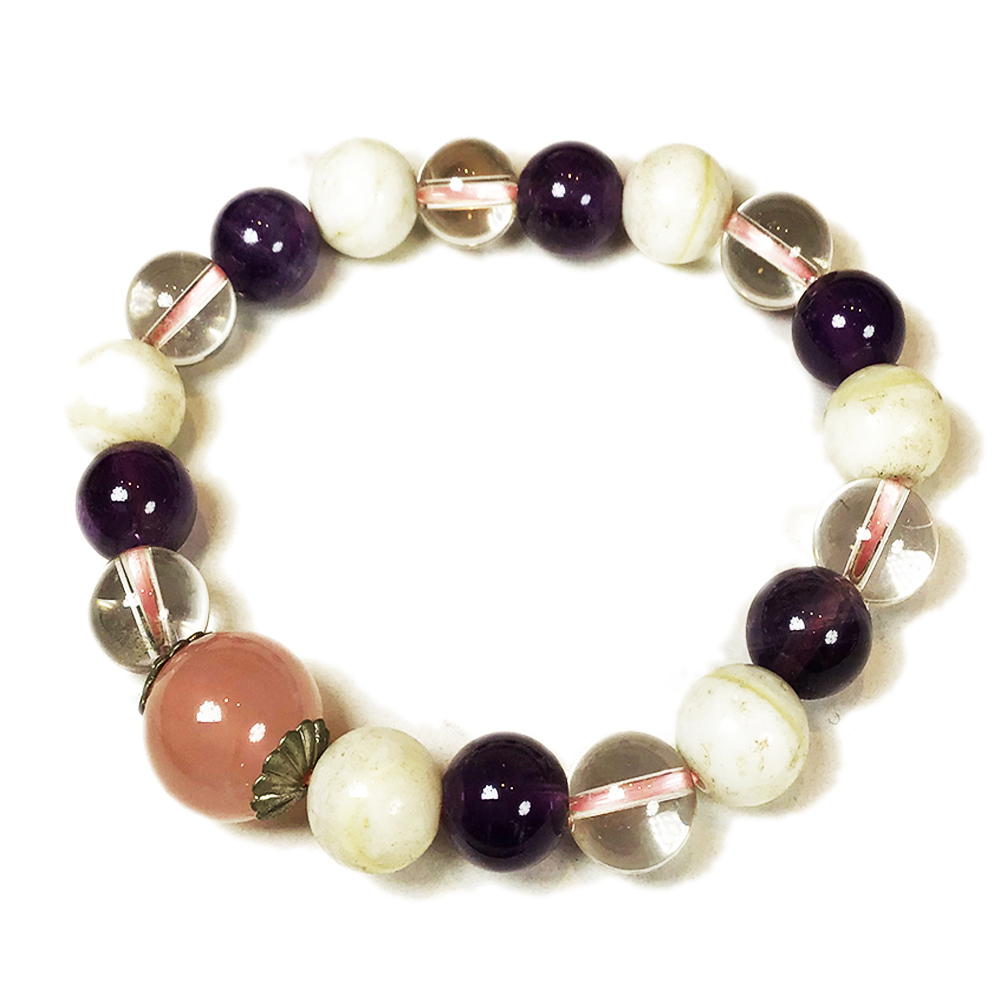 粉晶紫晶硨磲水晶手珠10mm【十方】139445