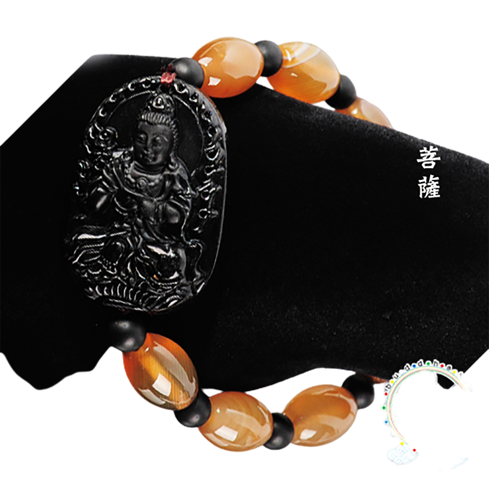 大勢至菩薩黑曜岩+玉髓手珠【十方】140585