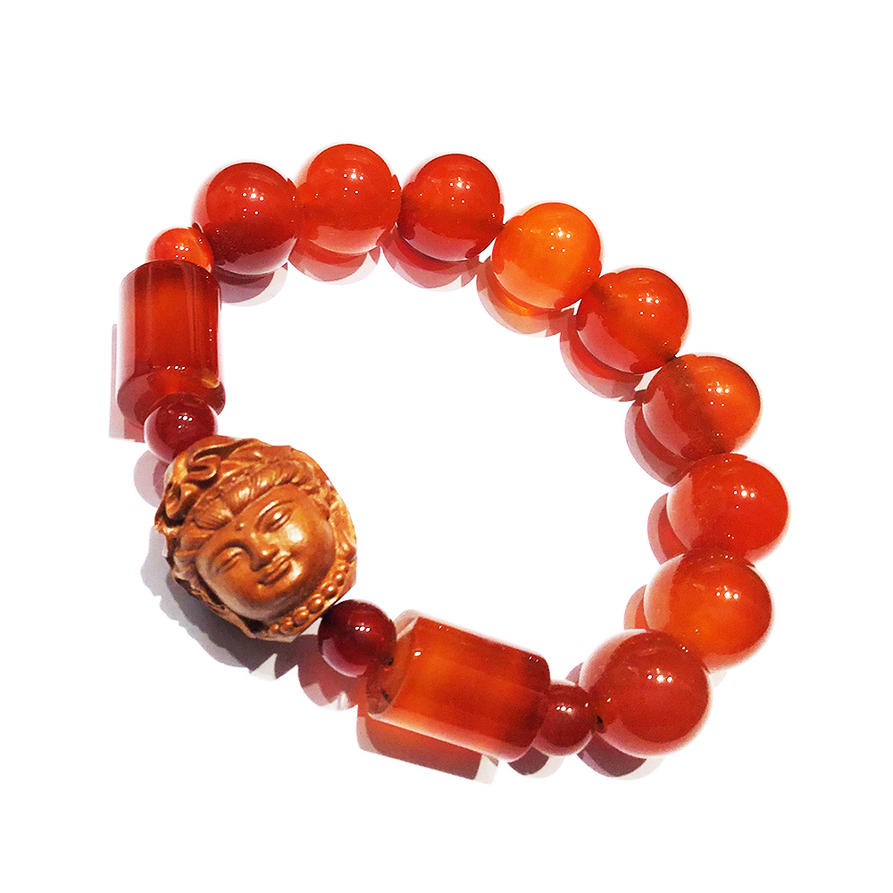 觀音(桃木)+紅玉髓手珠14mm【十方】140404