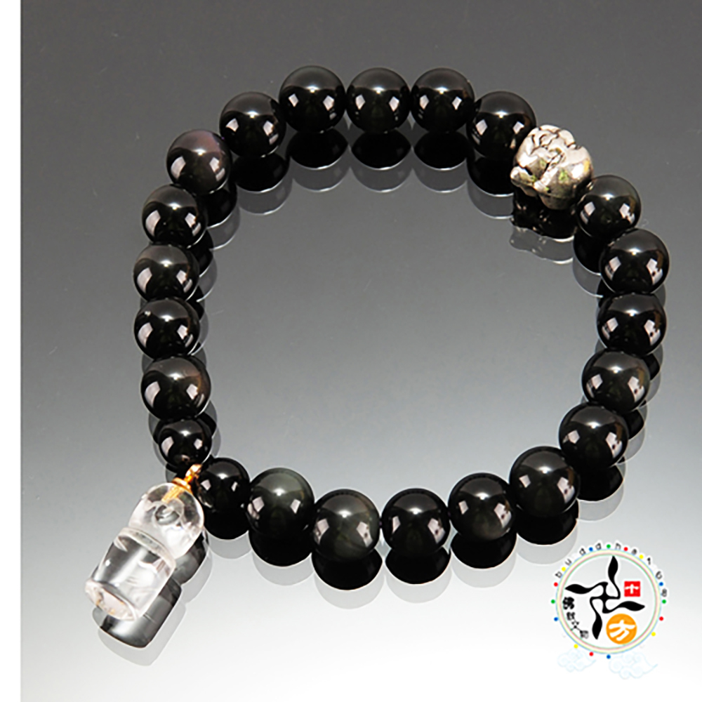 水晶(地藏) +黑曜岩手珠8mm【十方】140093