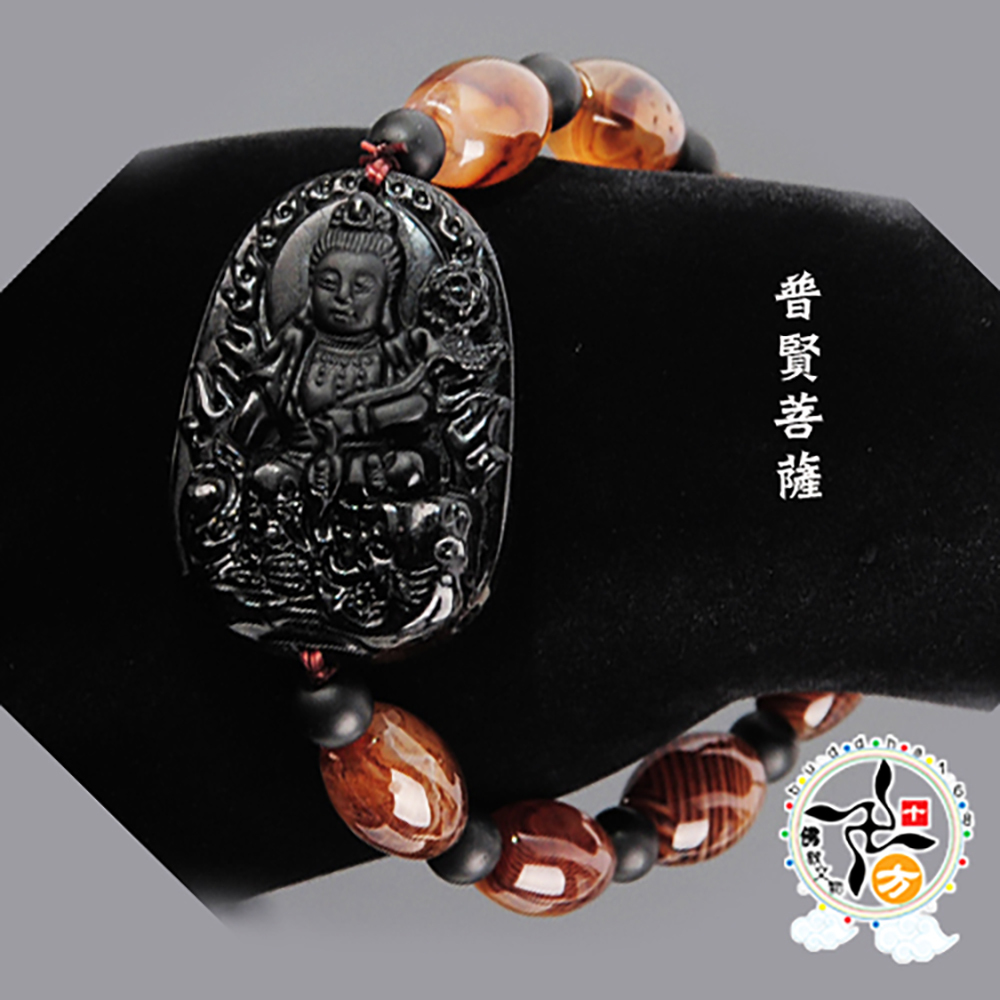 普賢菩薩黑曜岩+玉髓手珠【十方】140589