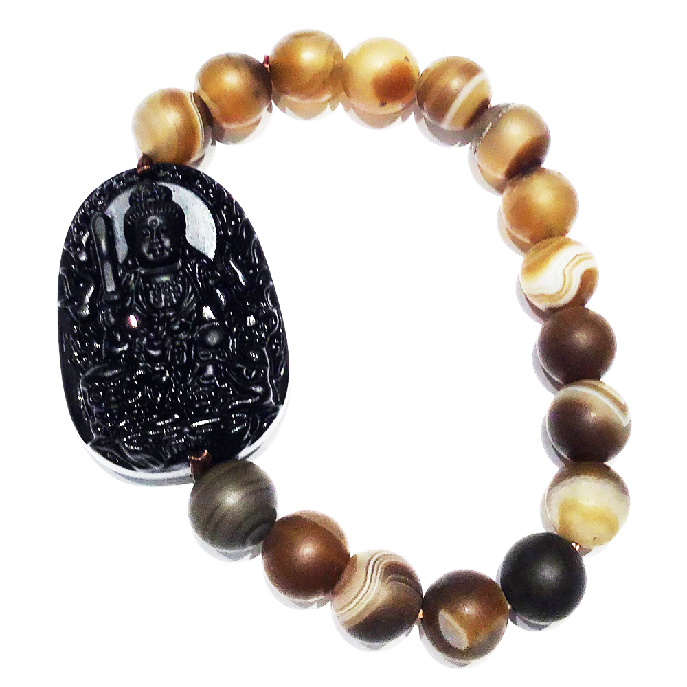 文殊菩薩黑曜岩+玉髓手珠【十方】140805