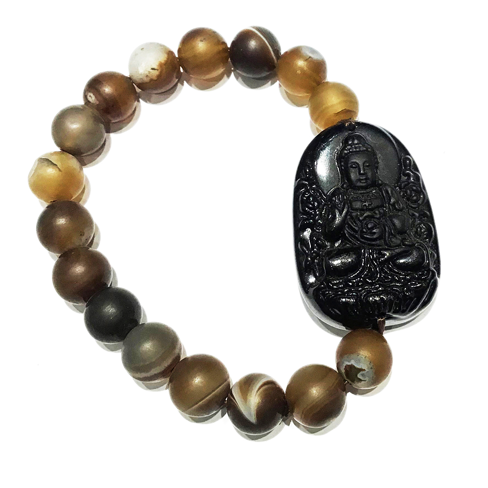 阿彌陀佛黑曜岩 +玉髓手珠【十方】140807