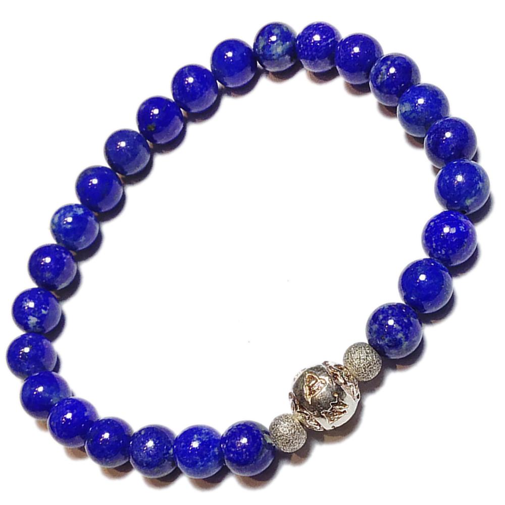 六字真言925純銀+頂級青金石手珠6mm【十方】141570