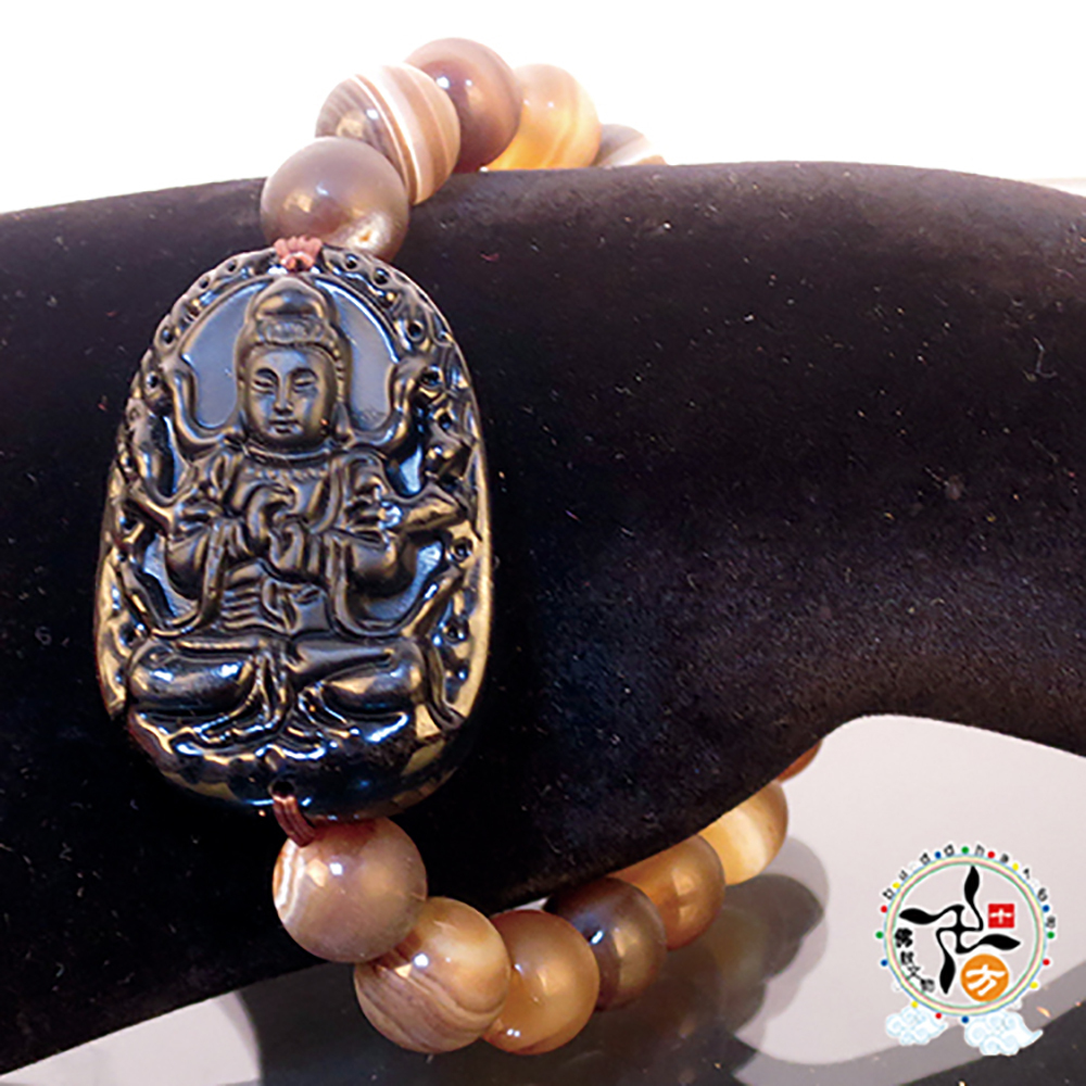 大日如來{黑曜石}+玉髓手珠10mm【十方】142898