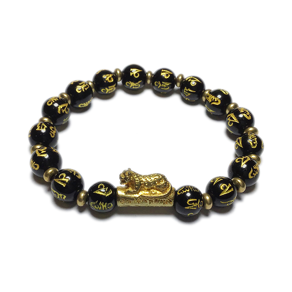 咬錢虎+六字真言黑曜石手珠6mm【十方】143166