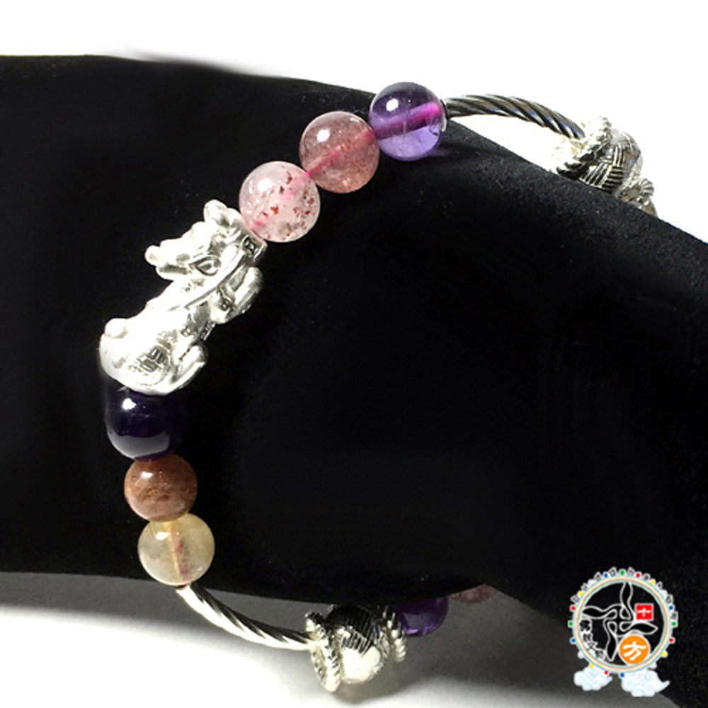 招財貔貅925銀+三彩水晶手珠8mm【十方】145030