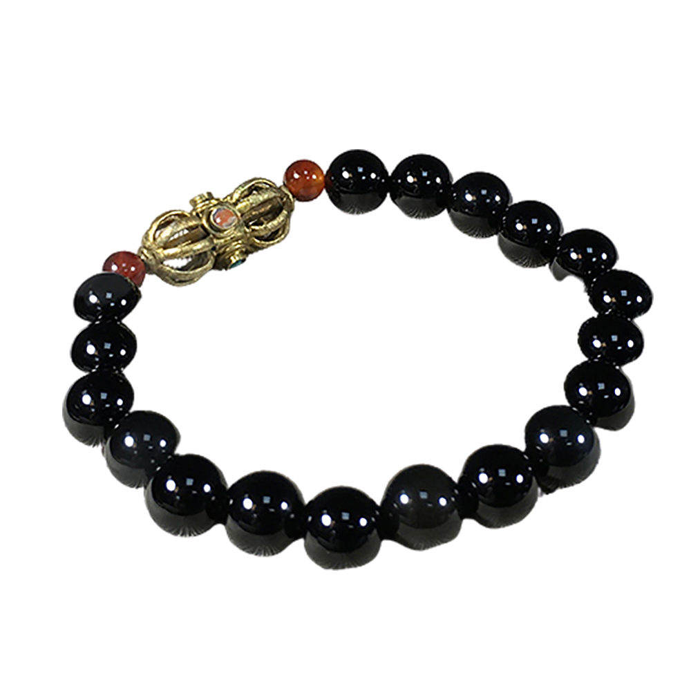 金剛杵 鎏金 黑曜岩手珠8mm【十方】145733