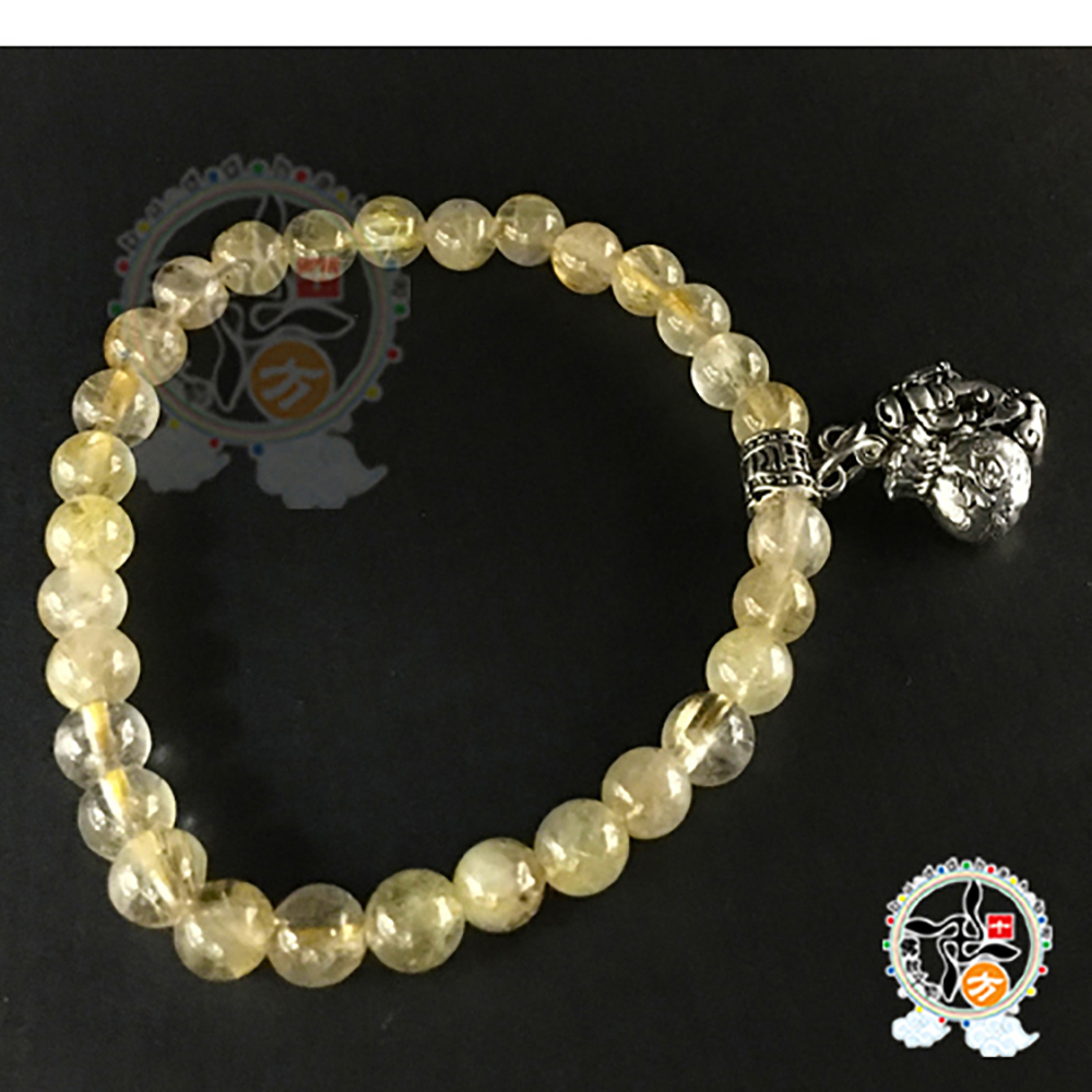 招財貔貅 錢袋轉經輪 925純銀+鈦晶手珠6mm【十方】146108