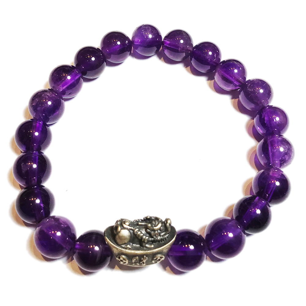 招財貔貅元寶 925純銀+紫晶手珠8mm【十方】146261