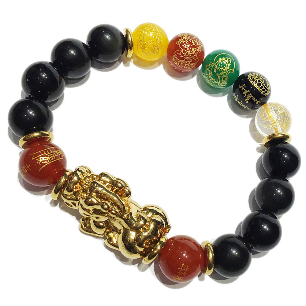 招財貔貅+五路財神&黑曜石手珠10mm【十方】146891