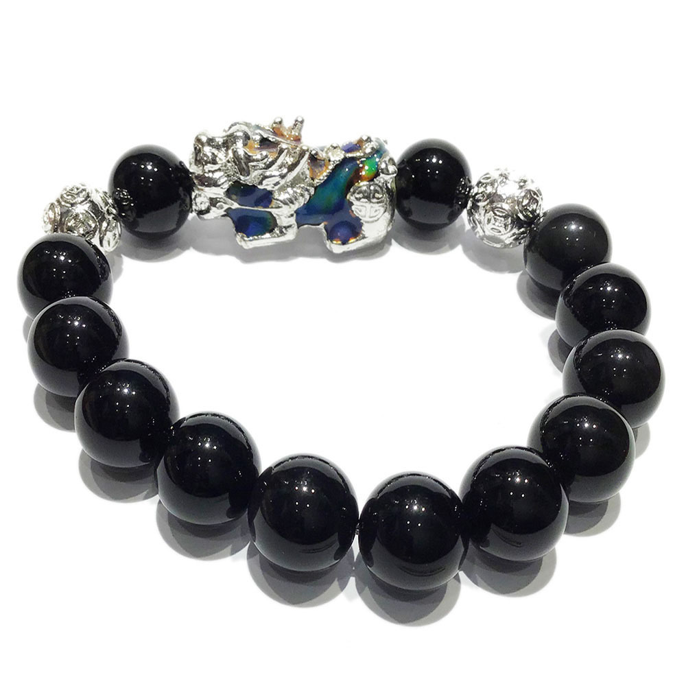 變色招財貔貅黑曜石手珠12mm【十方】146885