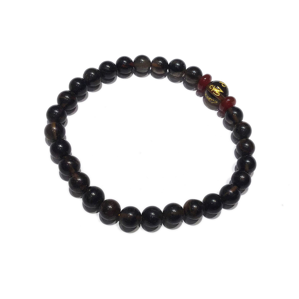 六字真言{茶晶}&黑碧玉手珠6mm【十方】148282