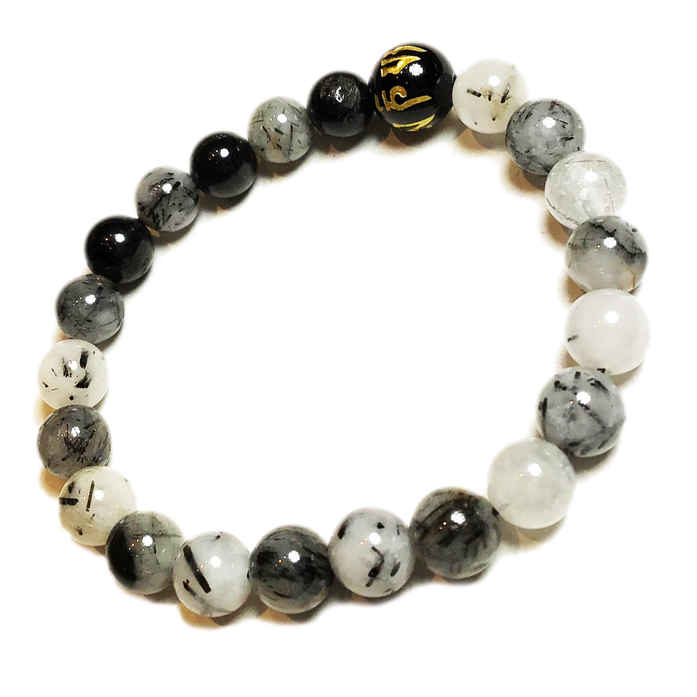 六字真言+黑碧璽髮晶手珠8mm【十方】148146