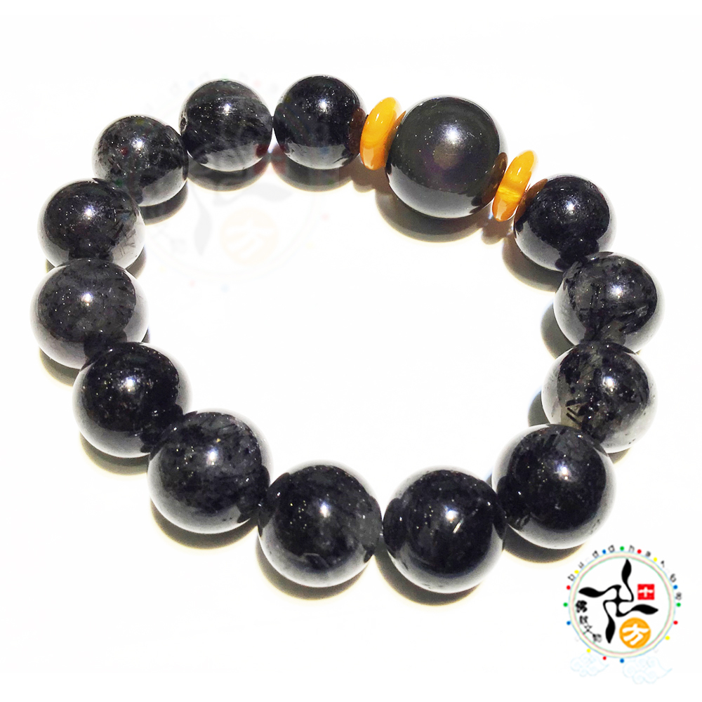 黑曜石+黑髮晶手珠13mm【十方】147791