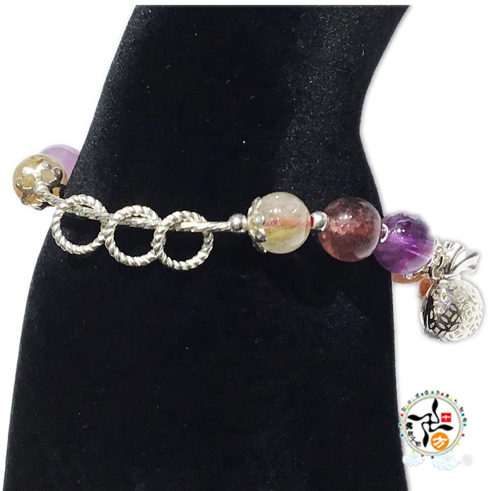 銀錢袋+925純銀六字真言&超七手珠9mm【十方】148885