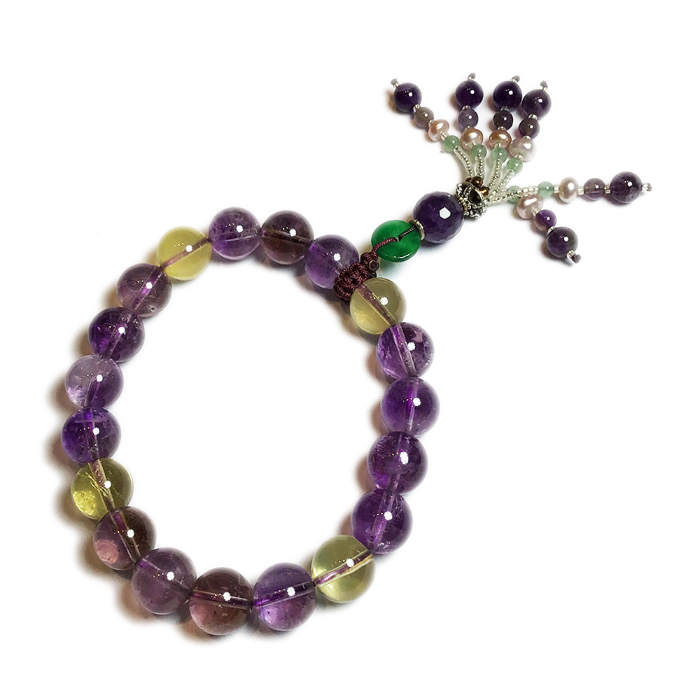 珍珠流蘇+紫黃晶手珠10mm【十方】149796