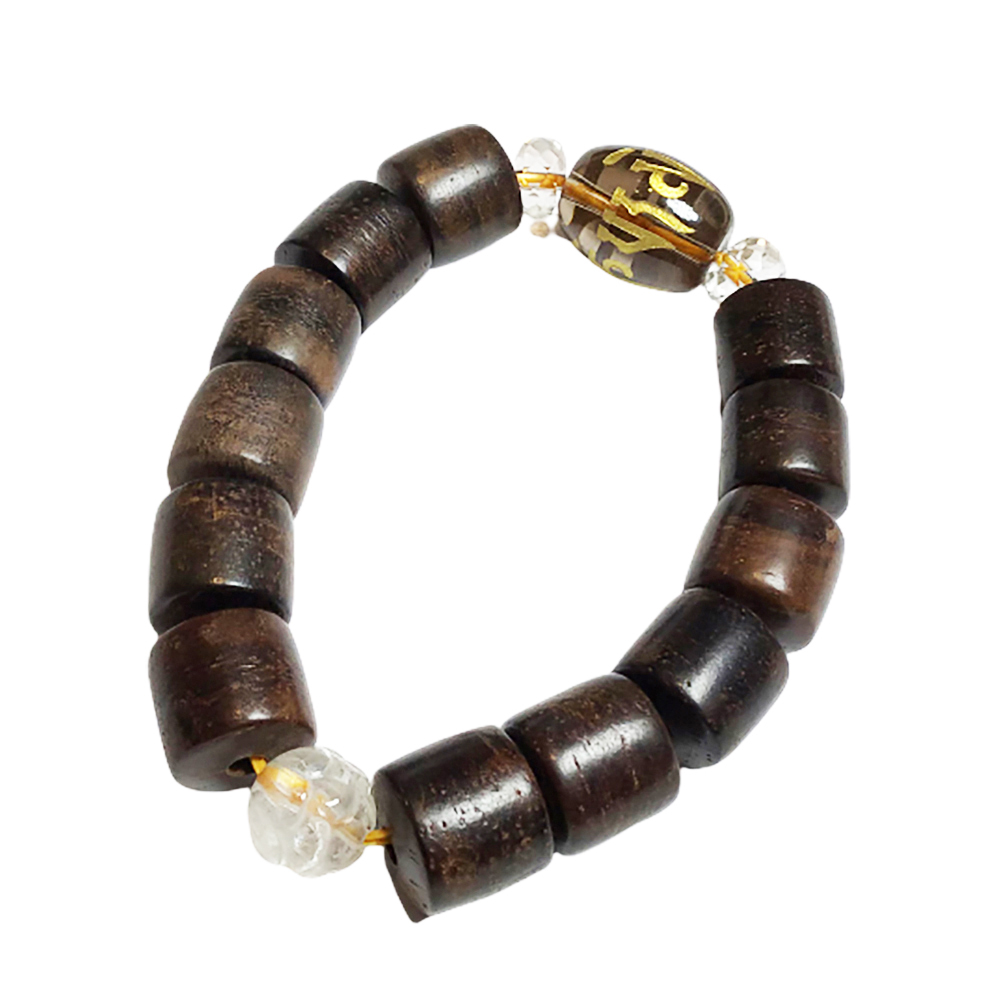 六字真言{茶晶} 紫檀輪型手珠12mm【十方】150127