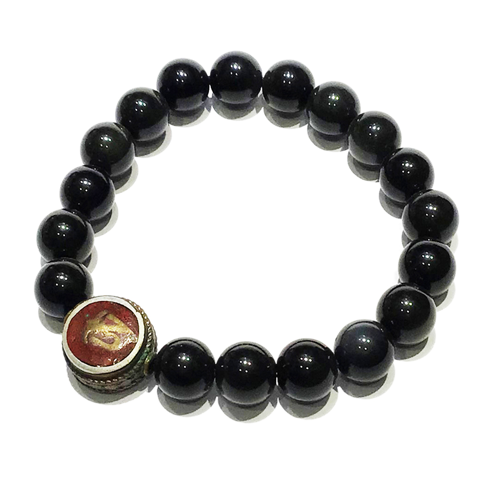 嗡+黑曜石手珠10mm【十方】150966