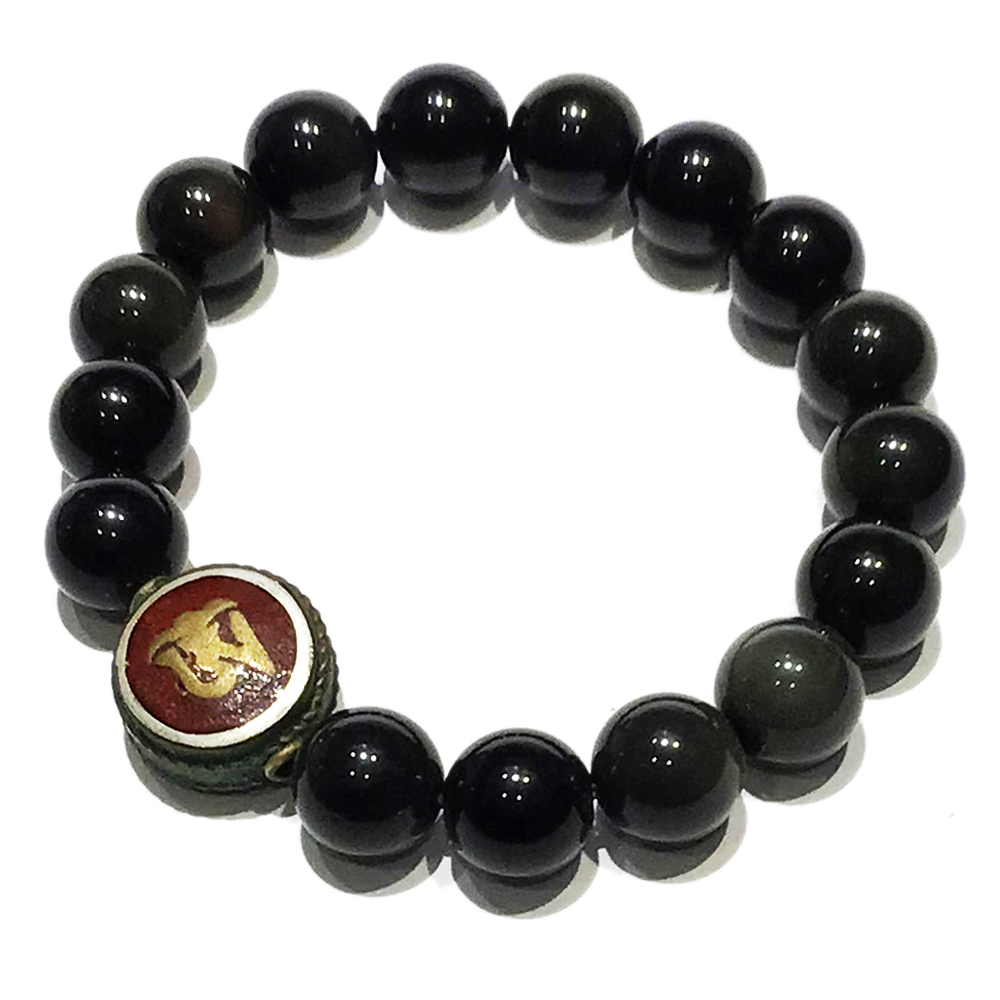 嗡+黑曜石手珠10mm【十方】150958