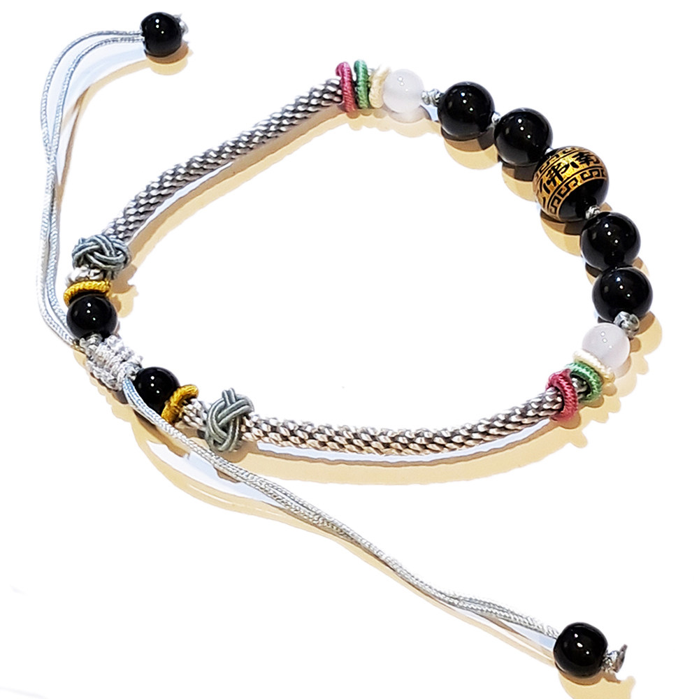 阿彌陀佛{毫雕}黑玉髓 中國結 灰色手鍊【十方】151533