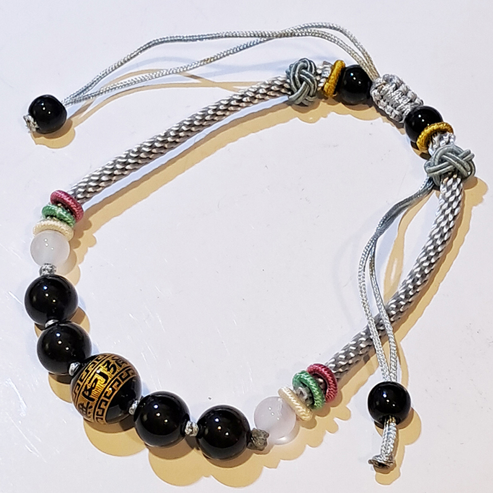 阿彌陀佛{毫雕}黑玉髓 中國結 灰色手鍊【十方】151533