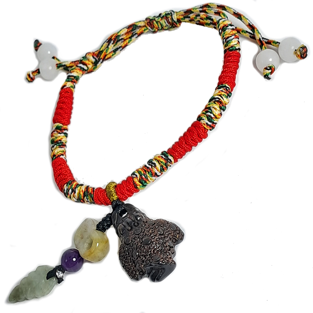 招財蟾蜍{黑檀}玉&五色線手鍊【十方】152455