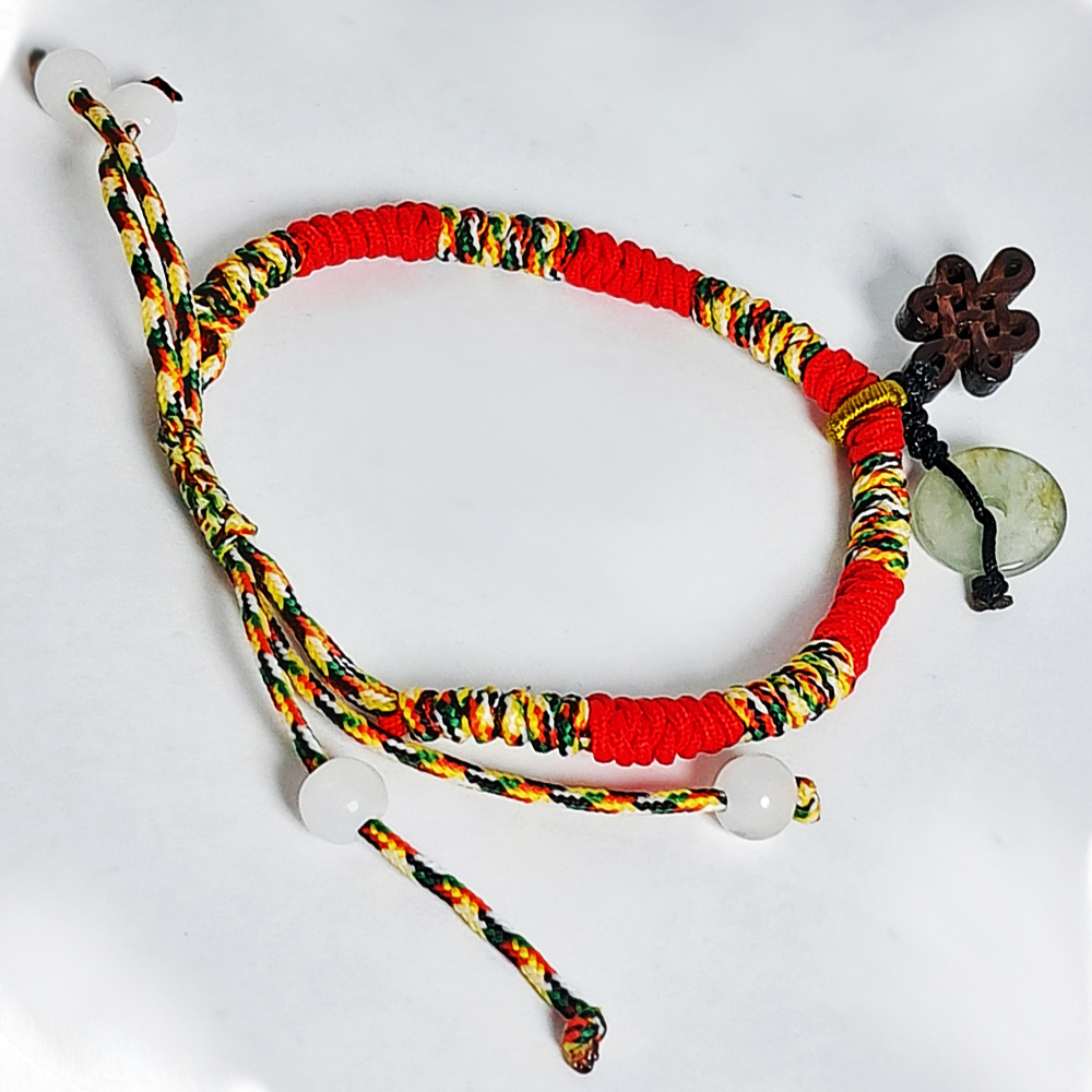 吉祥結{紫檀}平安扣{玉}&五色線手鍊【十方】152456