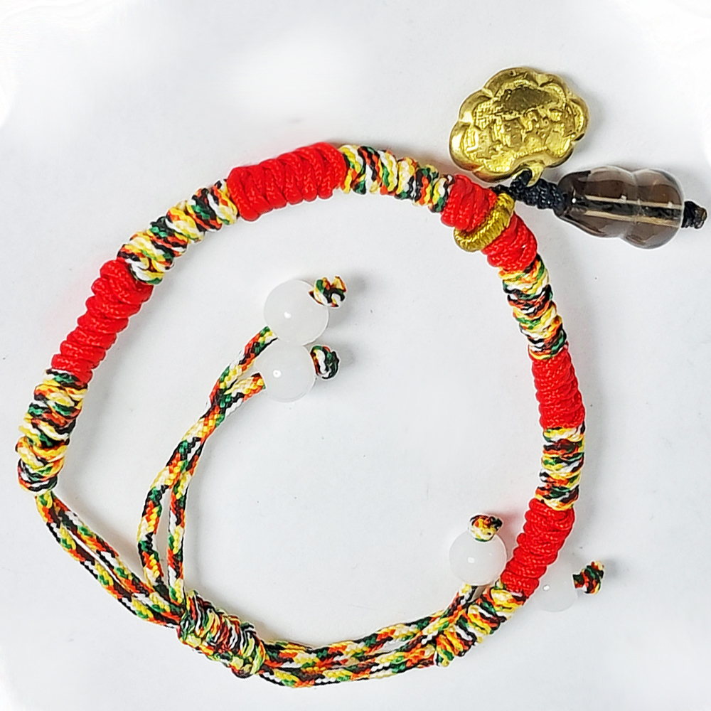 葫蘆{茶晶}長命富貴鎖&五色線手鍊【十方】152459