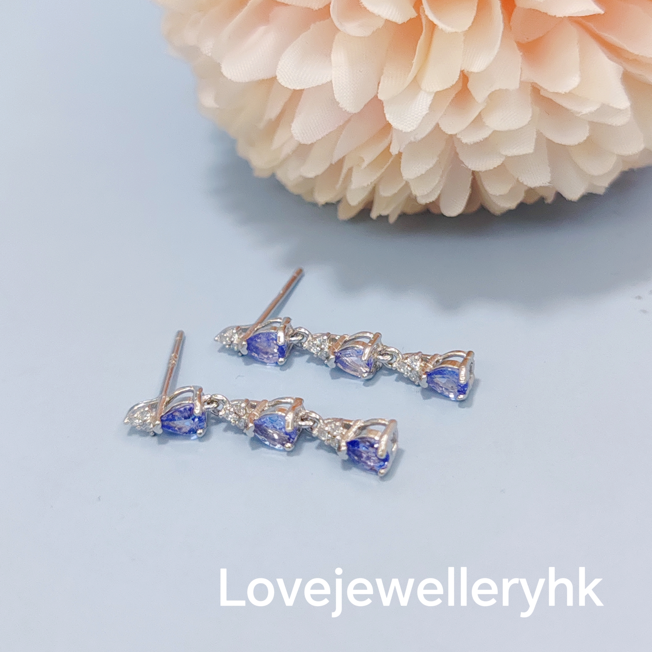 天然水滴型坦桑石長款耳環       GE008