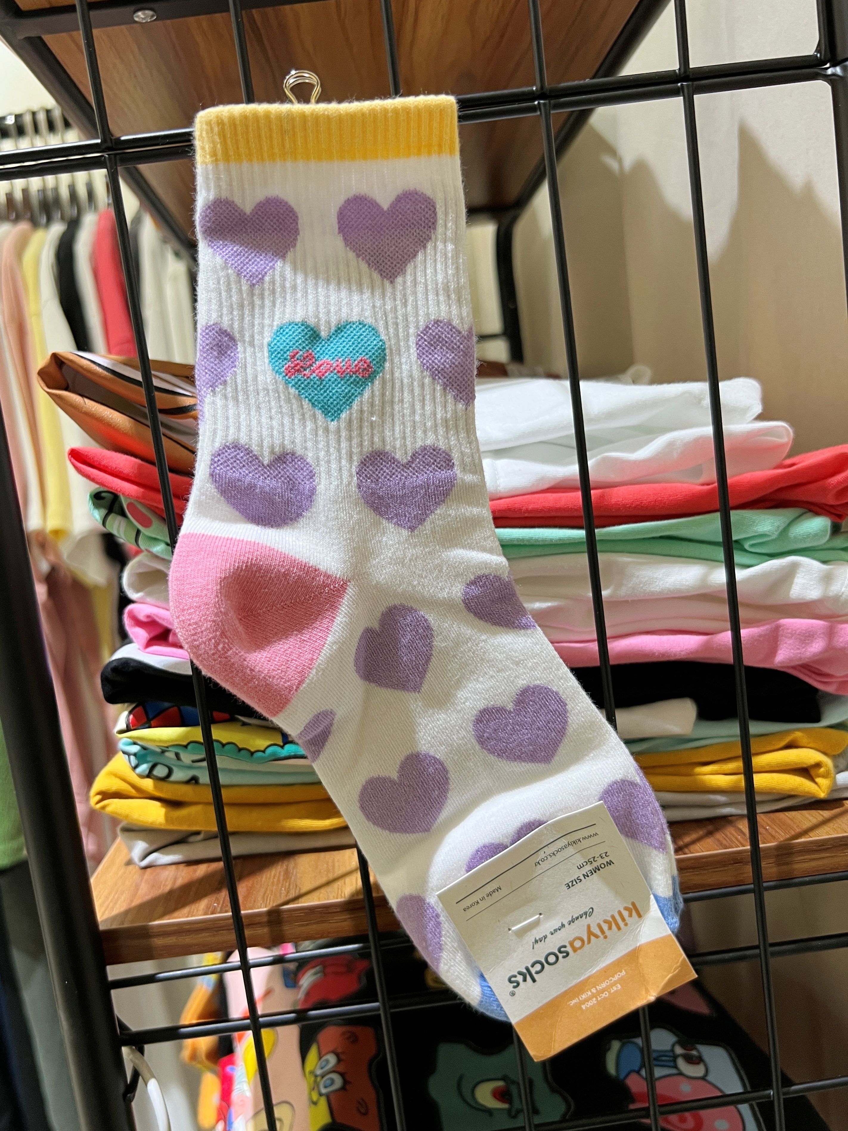 正韓PINK紫色滿版愛心襪