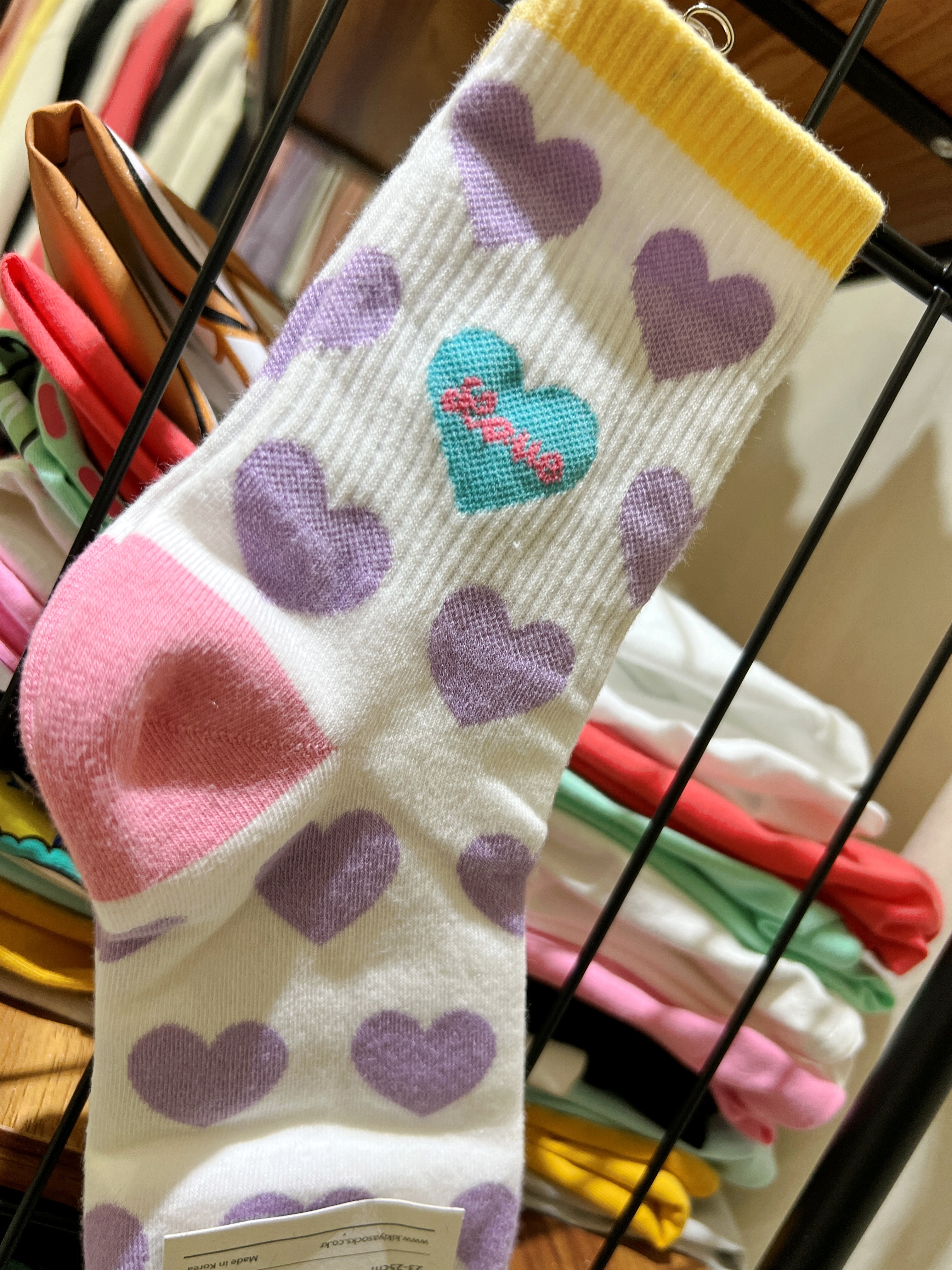 正韓PINK紫色滿版愛心襪