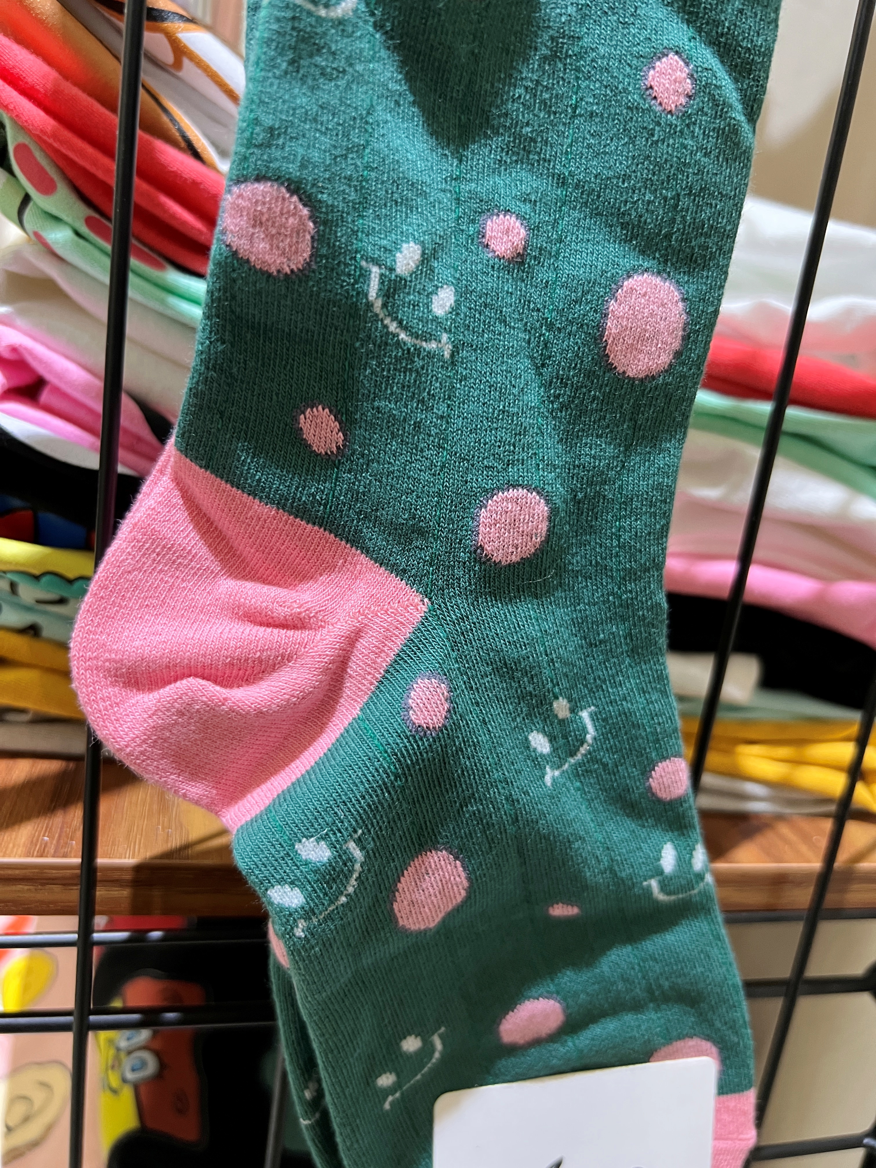 正韓馬卡龍粉紅點點微笑襪