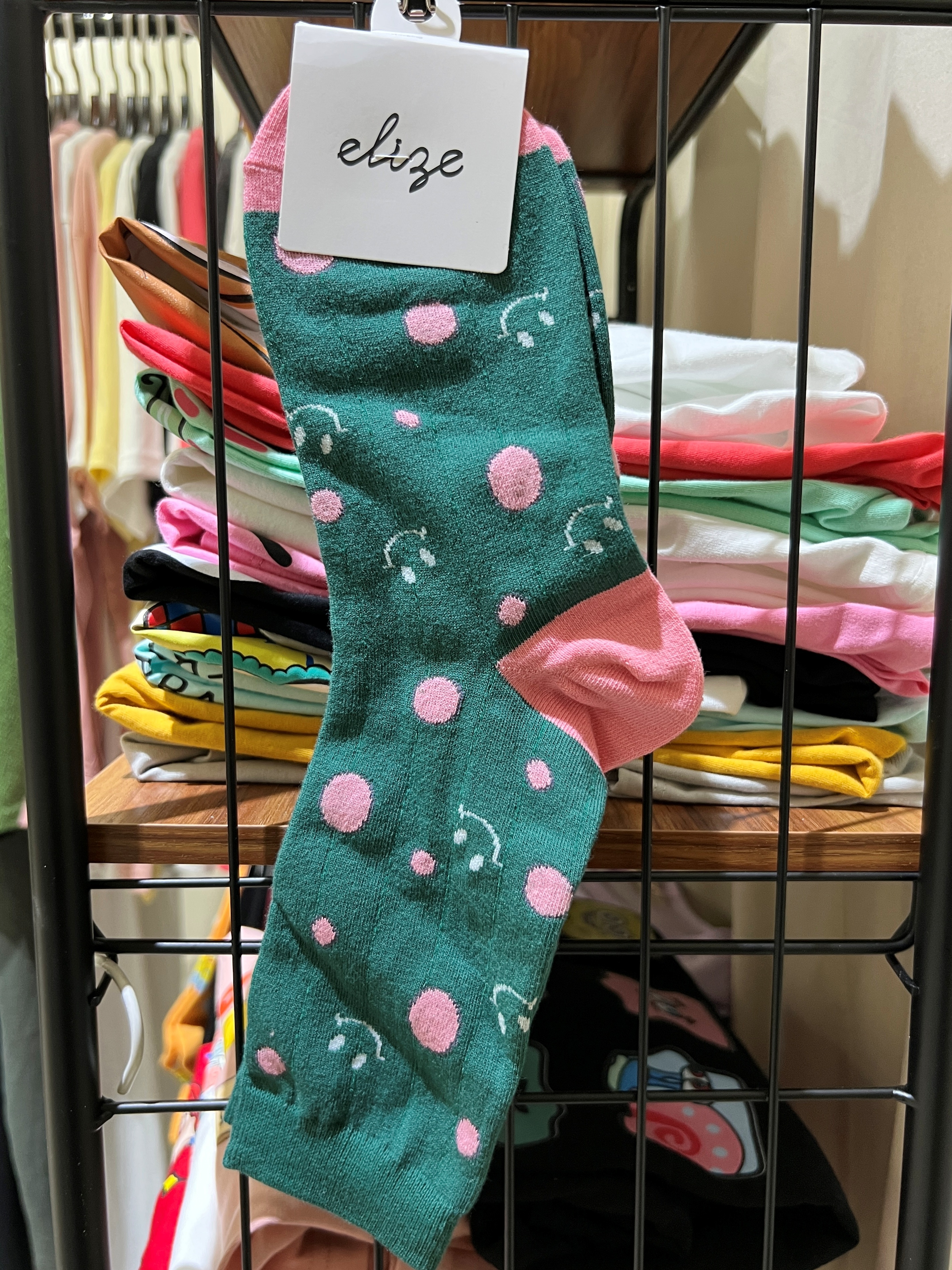 正韓馬卡龍粉紅點點微笑襪