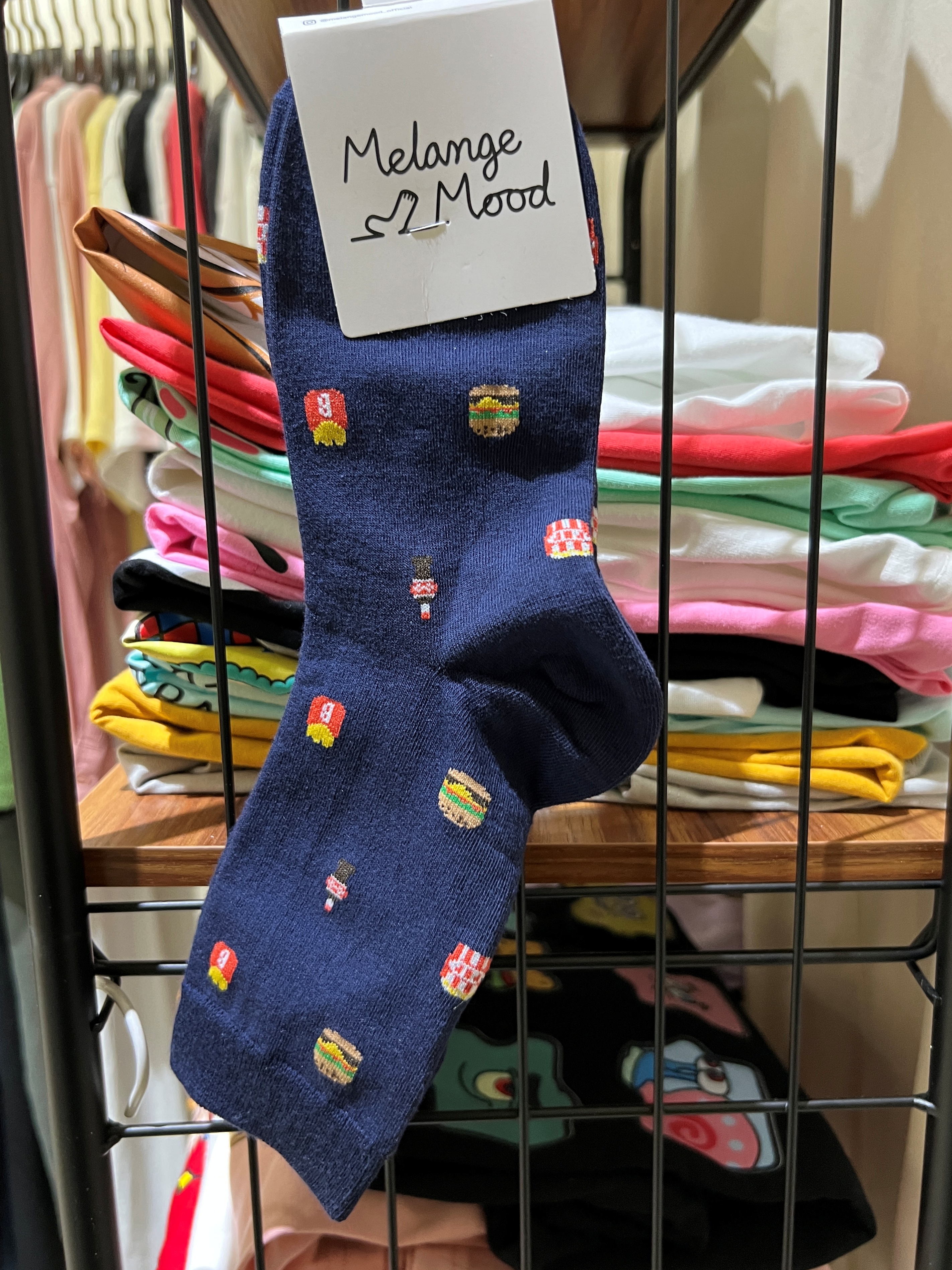 正韓漢堡薯條深藍襪