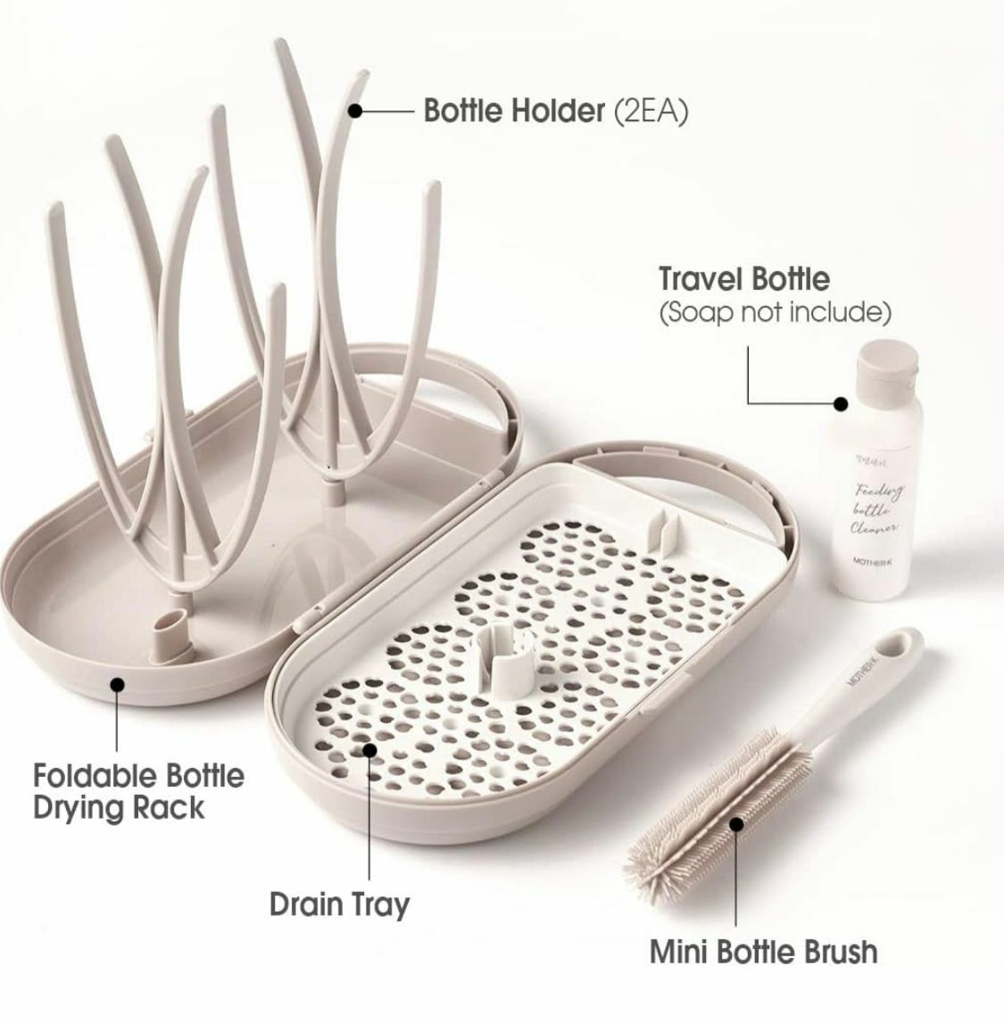 韓國 Mother-K 便攜式旅行奶瓶架套裝-米色