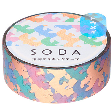 HITOTOKI SODA 粉金箔押 鳥 透明PET 膠帶|KING JIM 日本