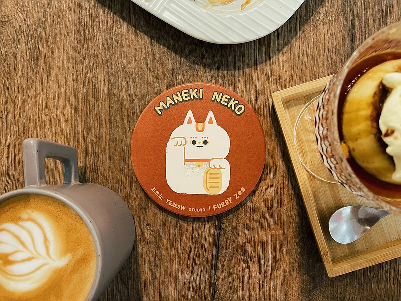 小黃間｜陶瓷吸水杯墊｜招財貓