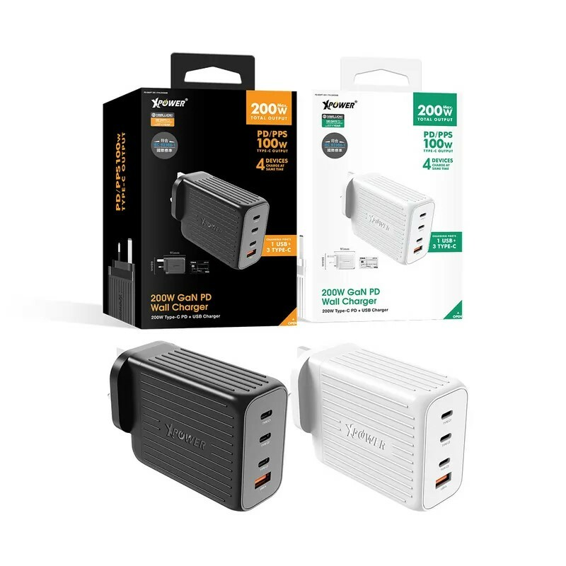 （2026新年限時優惠）XPower GW200B 200W 4輸出 PD 3.0/QC/SCP插牆充電器