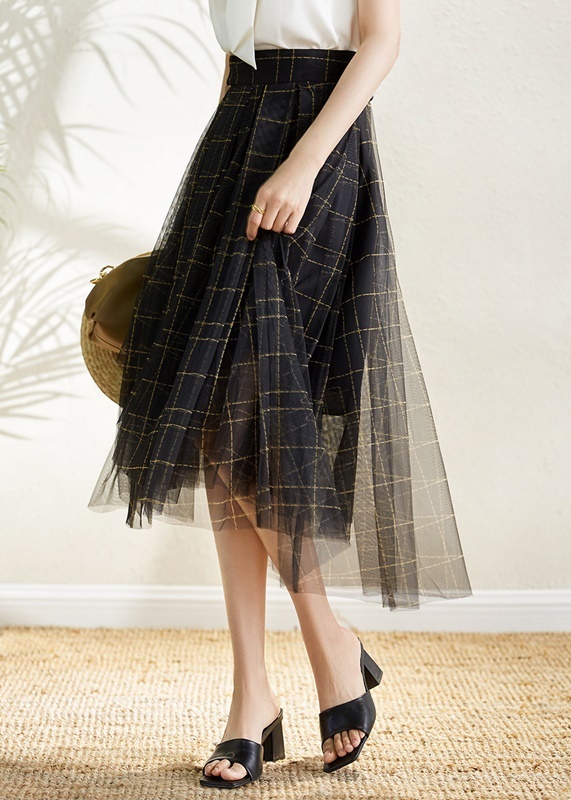 【零碼出清不退換】格紋網紗中長裙