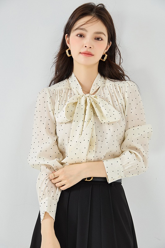 點點綁帶雪紡襯衫 米白