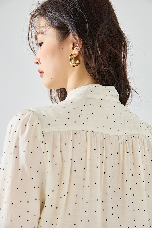 點點綁帶雪紡襯衫 米白